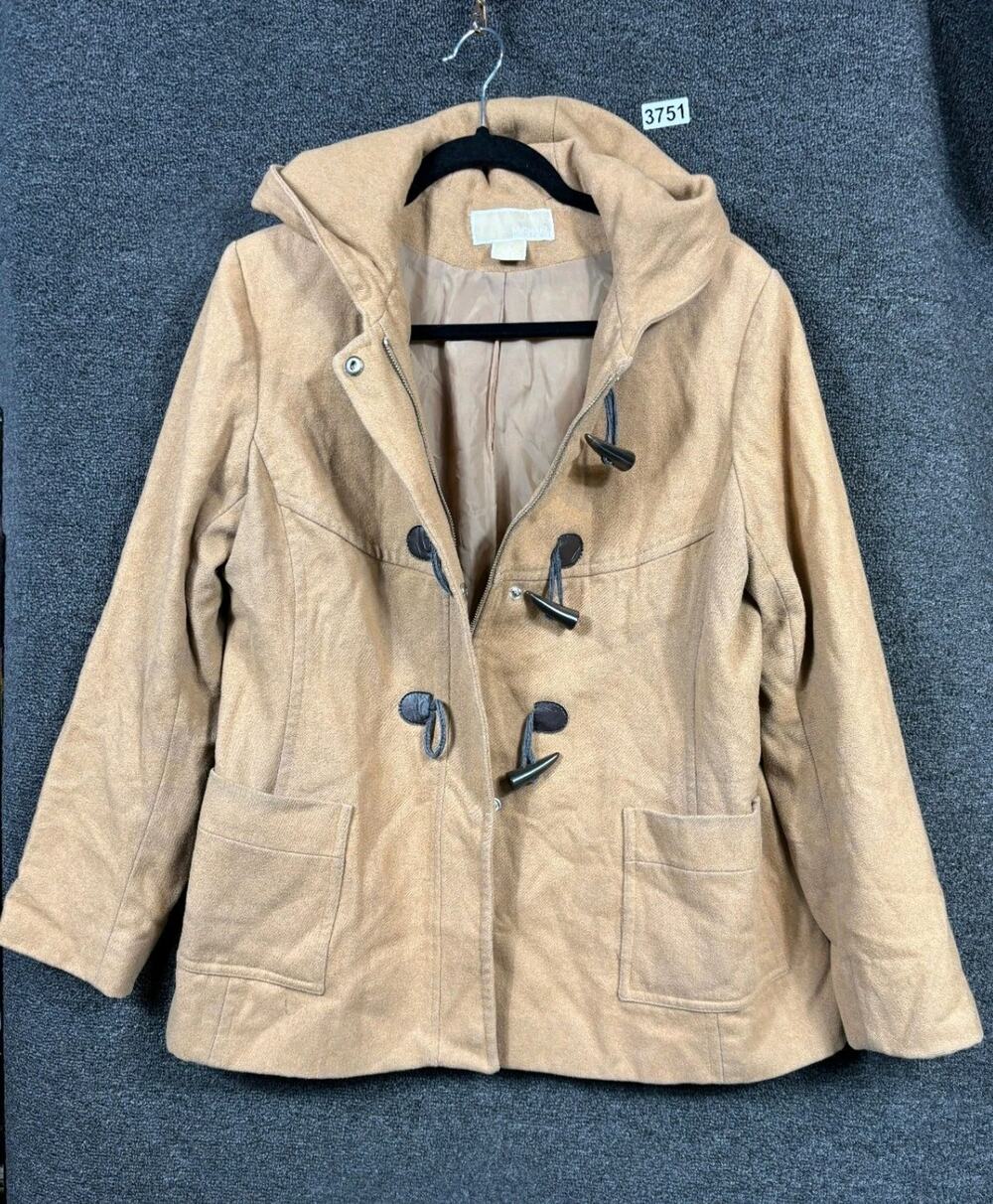 Michael Kors Coat Jacket Womens Size 14 Tan Quilt Lined Zip Toggle Buttons